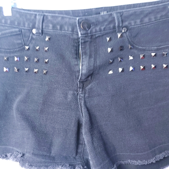 1822 Black Denim Shorts with Studs - Picture 2 of 7